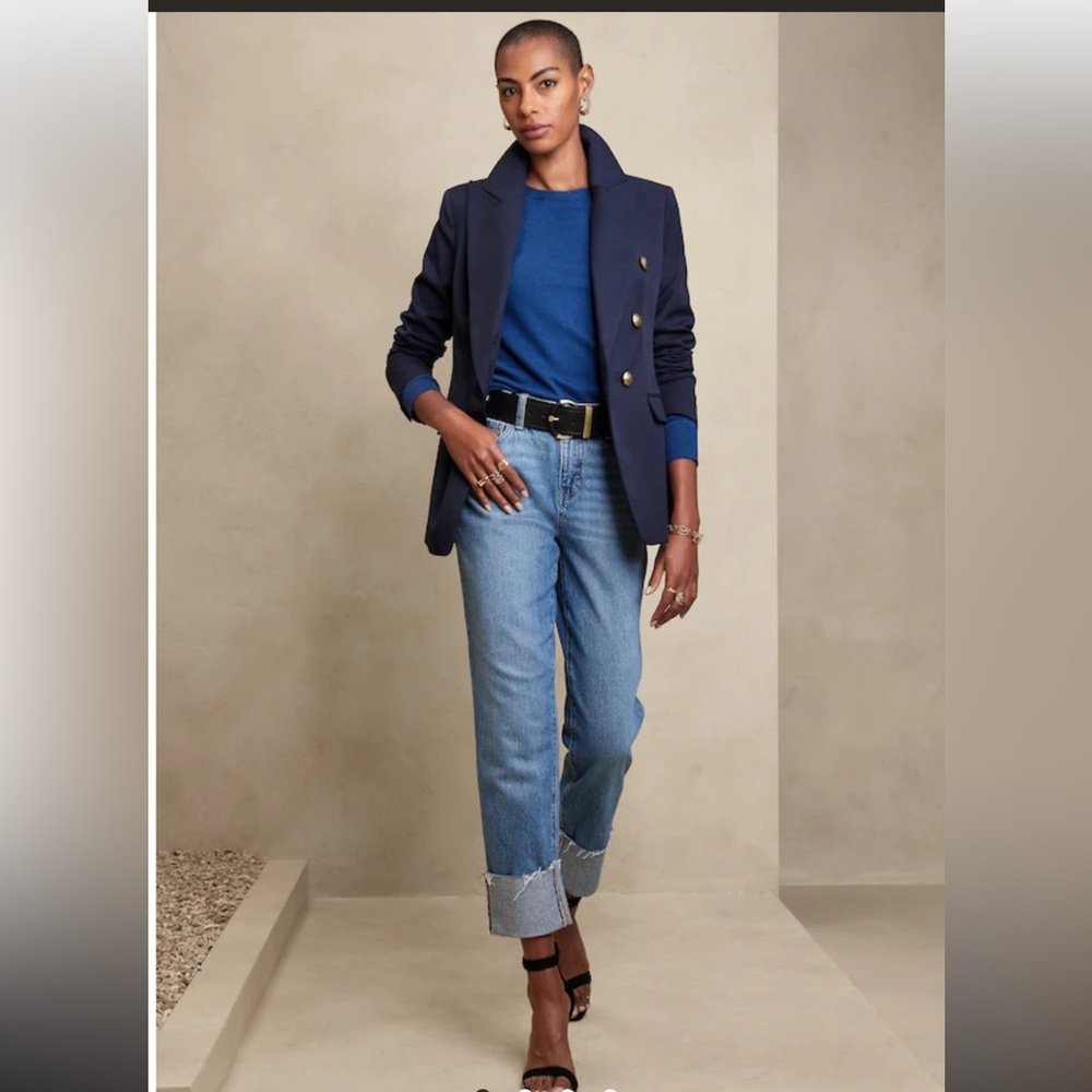 Banana Republic Factory Textured Cotton-Linen Blazer in Preppy Navy